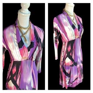 Roberto Cavalli Silk Geometric Print Long sleeve Dress B36